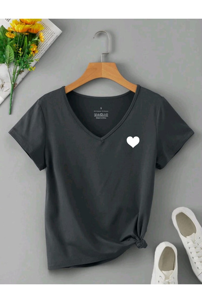 FAVORİST Καλοκαιρινό γυναικείο μπλουζάκι με λαιμόκοψη MINI HEART