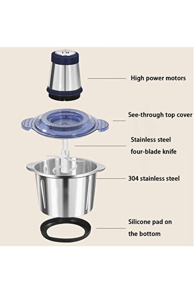 COOYA Kitchen Meat Grinder, 2 Liters, Low Noise, 4 Sharp Blades, Easy to Disassemble, Suitable for Kitchen