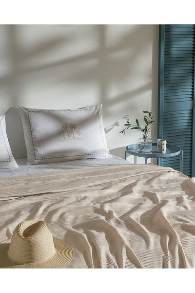 Madame Coco Mathilda Double 100% Cotton Karde Plain Pique Set - Beige