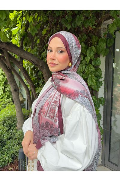 Mira İpek Ethnic Pattern Imported Voile Silk Shawl - Red