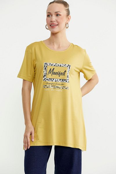 Sementa Printed Crew Neck Tunic T-Shirt - Mustard