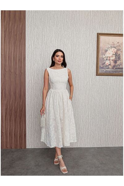 ESRAHELVACI Embroidered Backless Bow Detail Dress