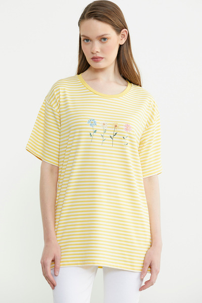 Sementa Striped Embroidery Detailed T-Shirt - Yellow