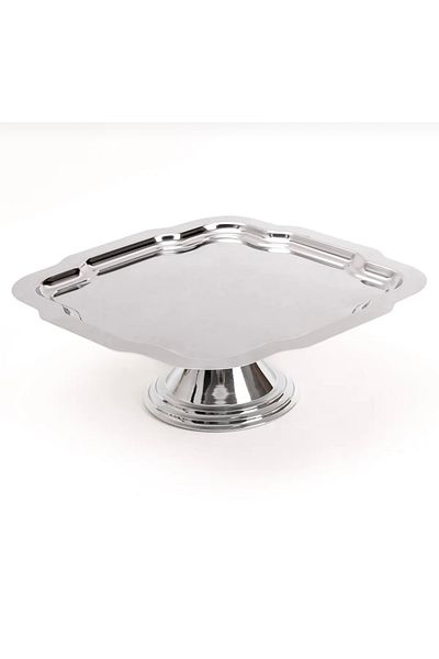 Elzemm store Stainless Steel Wave Square Model Footed Cake Presentation Holder Cake Stand Tray 1 Piece