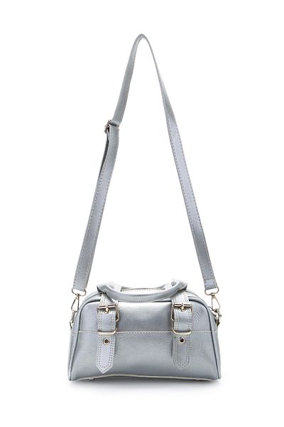 minebag Γυναικεία τσάντα χιαστί Ojos Silver Faux Leather με διπλή αγκράφα