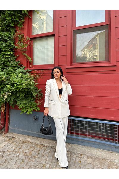 STMT BUTİK Oversize Blazer Jacket and Pants Set with Piping Detail - Women's Suit