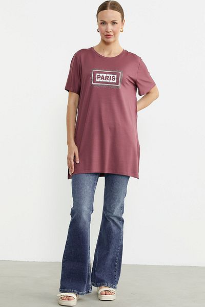 Sementa Plus Size Printed Long Tunic T-Shirt - Rose