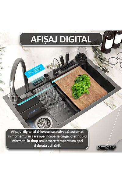 NEXTLY Set Chiuveta Si Baterie Multifunctionala , Afisaj Digital, Baterie Tip Cascada Continua, Cap