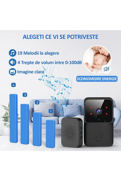 NEXTLY Sonerie Wireless Cu Camera Video, , Rezolutie Video Hd 720p, Vedere Nocturna, Microfon