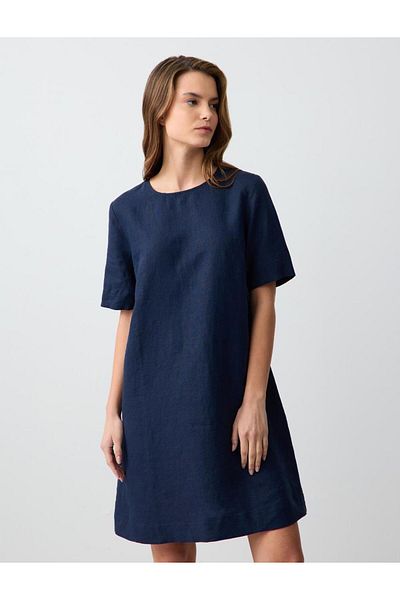 Jimmy Key Rochie mini cu mânecă scurtă, 100% in, albastru bleumarin
