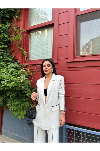 STMT BUTİK Oversize Blazer Jacket and Pants Set with Piping Detail - Women's Suit
