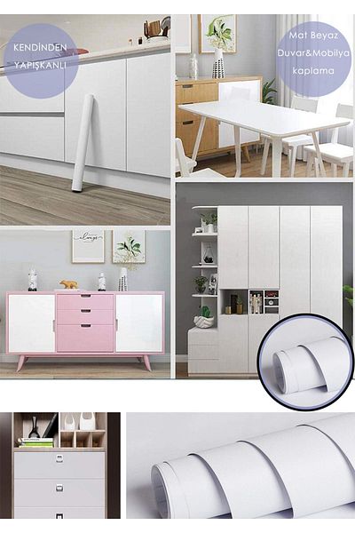Piksel Grafik Matte White Adhesive Foil Furniture, Cabinet, Table and Wall Covering Foil - 60X100 cm