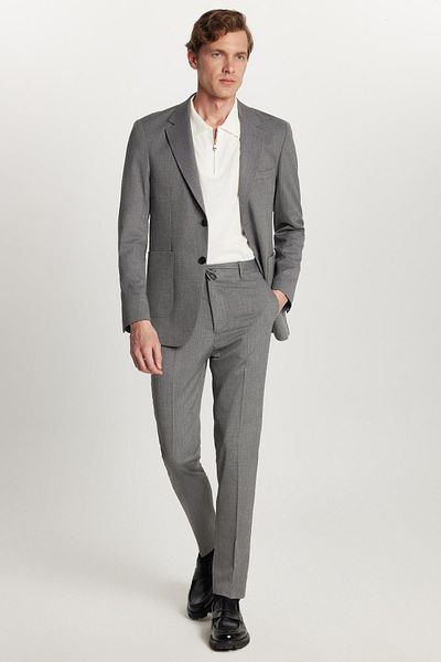 Tudors Men's Regular Fit Anthracite Stretch Lycra Fabric Mono Collar Suit with Pocket