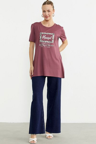 Sementa Printed Crew Neck Tunic T-Shirt - Rose