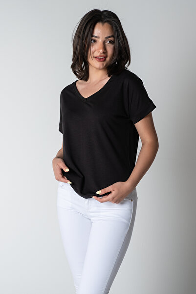 SCREENSHOT Viskon Kumaş V Yaka Kadın Tişört - Rahat , Yumuşak ve Şık Tasarım ...