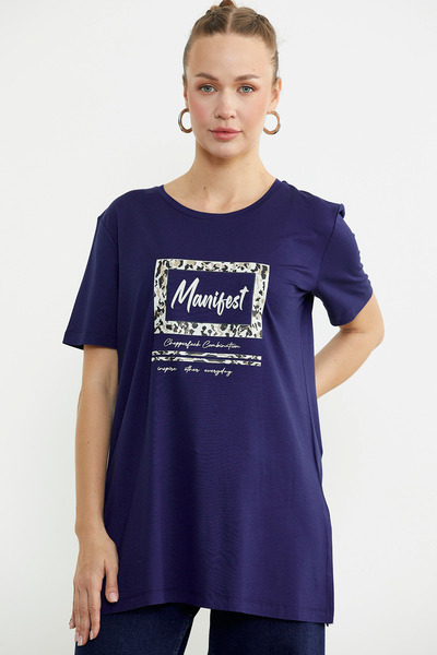 Sementa Футболка з принтом і коміром-стійкою - Синя