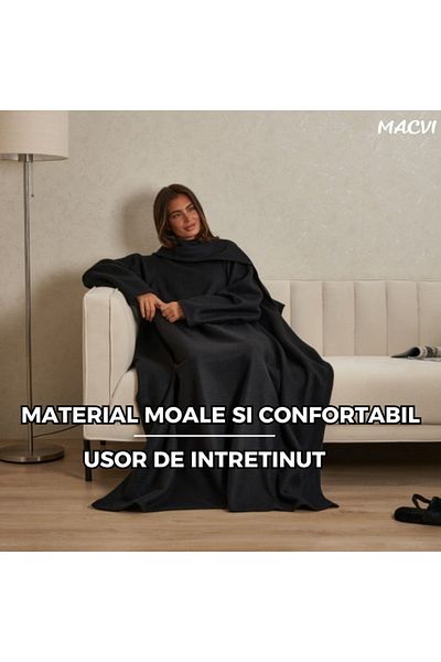 MACVI Patura cu maneci Macvi®, super moale, confortabila, negru
