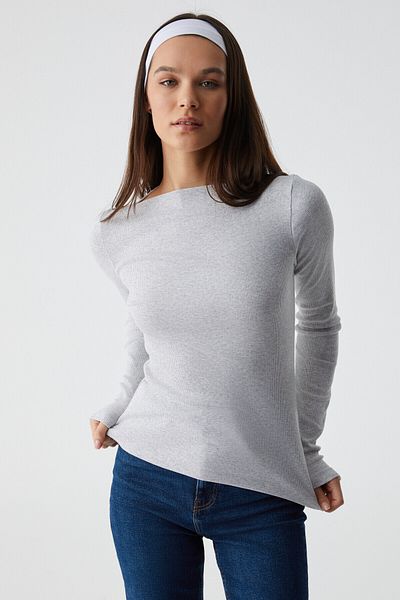 GRIMELANGE ZILLEAN Damen-Ballerina-Kragen, schmale, lange Ärmel, Grimelange-Bluse