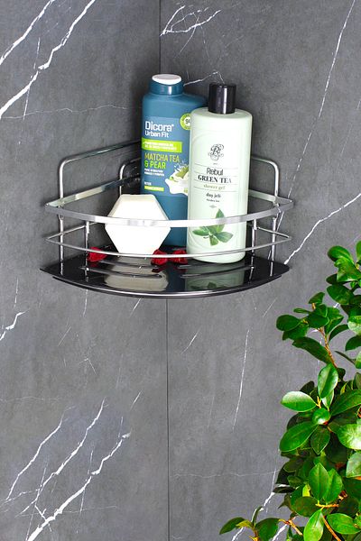 HIMYHOME Crystal Shelf Lamal Chrome Shampoo Holder Αυτοκόλλητο Μπάνιο Organizer Γωνιακό Ράφι ντους
