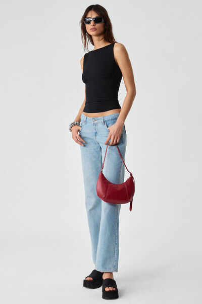 GRIMELANGE Tresas Women Slim Hanging Neck Lining Slim Short Black Blouse