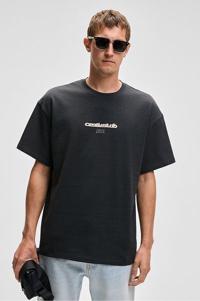 GRIMELANGE Jon Men's Crew Neck 100% Organic Cotton Oversize Fit Anthracite T-Shirt