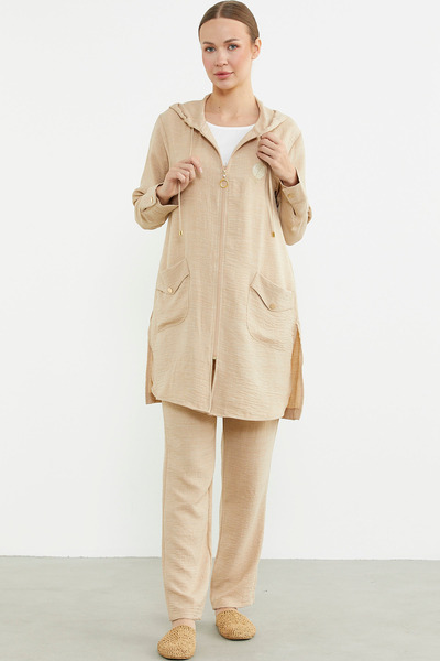 Sementa Σετ Τριπλό Σετ Λινό Plus Size - Μπεζ