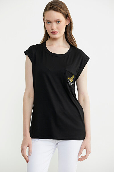 Sementa Tricou cu buzunare drapat cu maneca joasa - negru