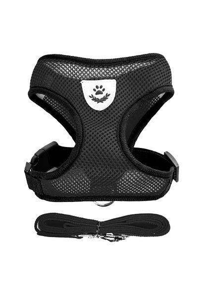 PUFO Adjustable harness and leash set for dogs or cats, size M, black