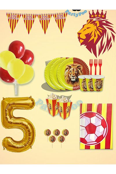 PartyPoo Yellow Red Football Fan Birthday Set for 16 People – Eco Party Supplies Decoration Set