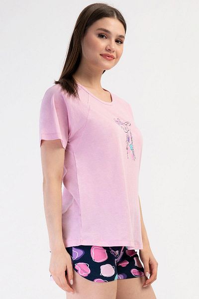VİENETTA Women's Short Sleeve Pink Shorts Pajama Suit C1T5N2O804