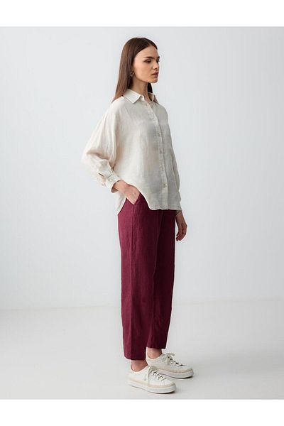 Jimmy Key Pantaloni țesuți cu picior îngust, 100% in, burgundy