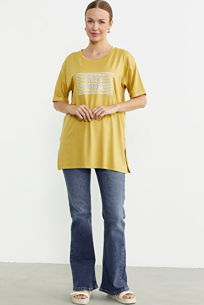 Sementa Štampano Dugačka majica sa okruglim izrezom - senf