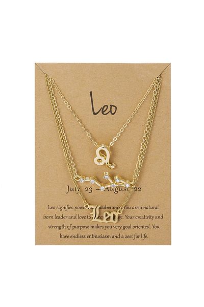 Choice Leo-Gold 3Pcs/set 12 Zodiac Sign Necklaces Set For Women Constellation Pendant Chain Choker Birthday
