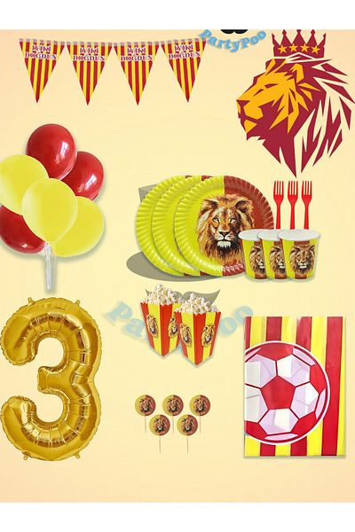 PartyPoo Yellow Red Football Fan Birthday Set for 16 People – Eco Party Supplies Decoration Set