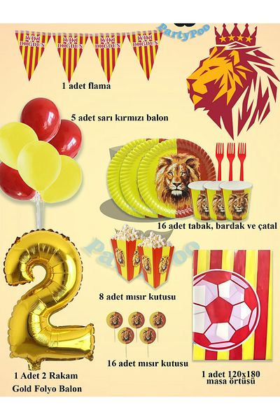 PartyPoo Yellow Red Football Fan Birthday Set for 16 People – Eco Party Supplies Decoration Set