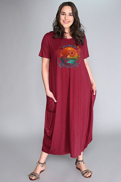 Curvy Trend Κοντομάνικο φόρεμα με στάμπα Salty Water Plus Size