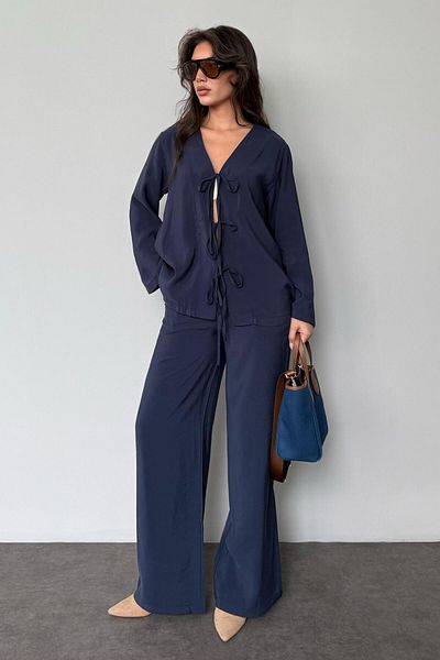 Seeh Navy Blue Front Tie Bottom Top Set Sh240