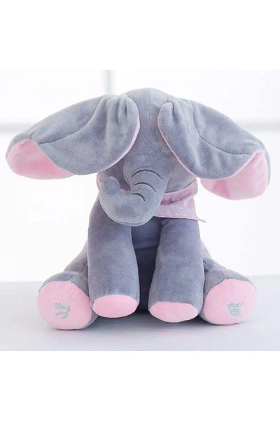 NEXTLY Jucarie De Plus , Elefant Peek A Boo, Canta, Se Joaca Cucu Bau Si Acopera Fata Cu Urechile