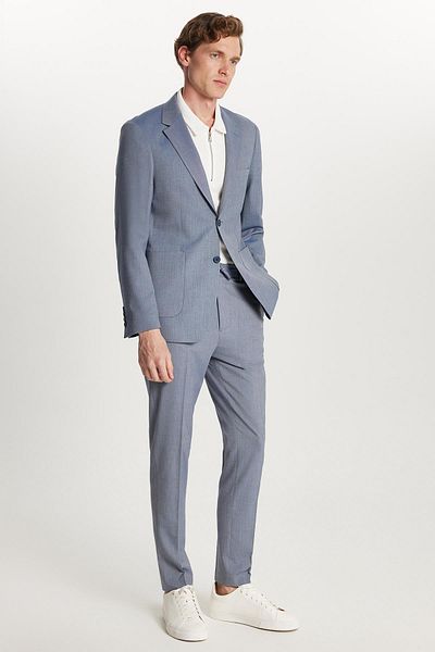 Tudors Men's Regular Fit Blue Flexible Lycra Fabric Mono Collar Bag Pocket Suit