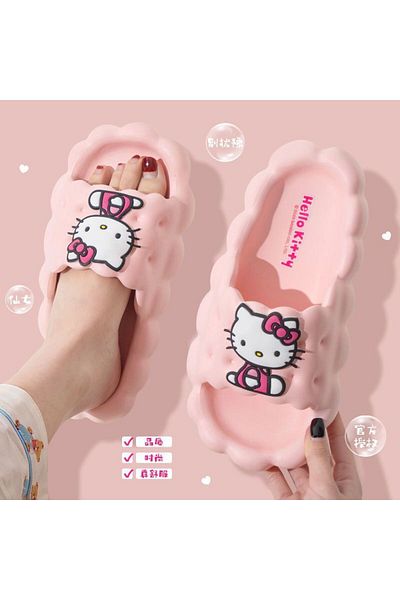 Miniso 40-41 شبشب أنمي هالو كيتي أحمر من سانريو، شبشب داخلي نسائي كورومي مريح ومضاد للانزلاق، مسطح