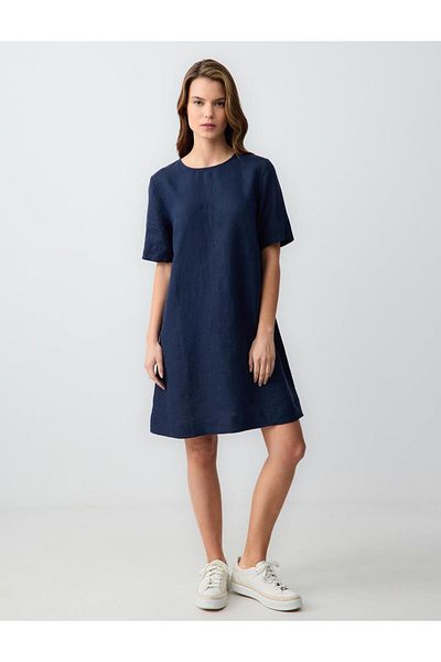 Jimmy Key Rochie mini cu mânecă scurtă, 100% in, albastru bleumarin