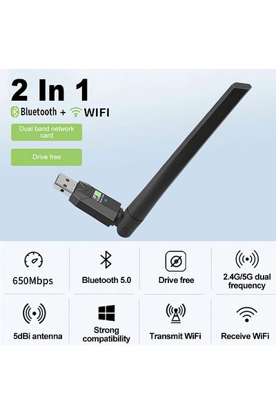 Choice 600M BT5.0 WiFi5 900Mbps WiFi USB Adapter 2 in 1 Bluetooth 5.3 Wifi6 Network Card 2.4G/5Ghz 5dbi Ant