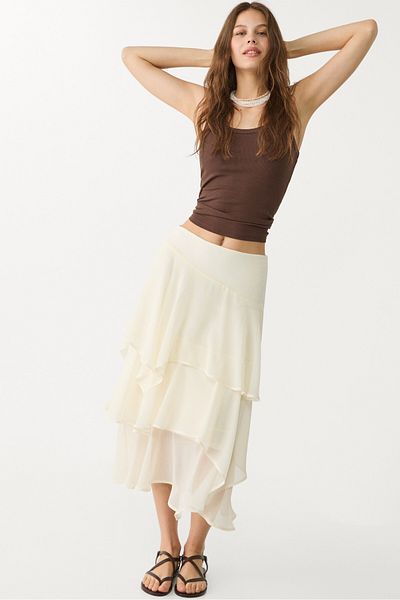 Stradivarius Ruffled midi skirt ADHA