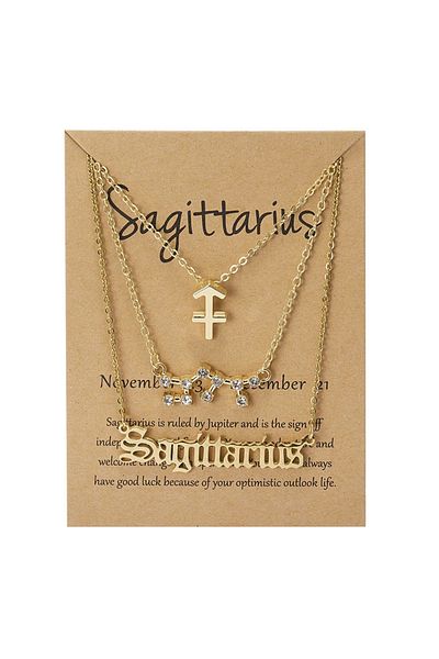 Choice Sagittarius-Gold 3Pcs/set 12 Zodiac Sign Necklaces Set For Women Constellation Pendant Chain Choker