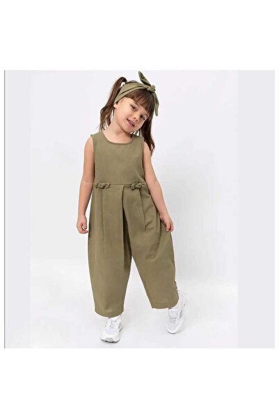 Popshops Kids Girl's Linen Fabric Pleated Loose Cut Bandana Jumpsuit