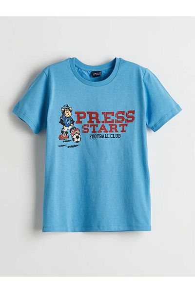 LC Waikiki Lcw Eco Blue Bicycle Collar Nostalgic Monkey Printed T-Shirt and Shorts for Boys