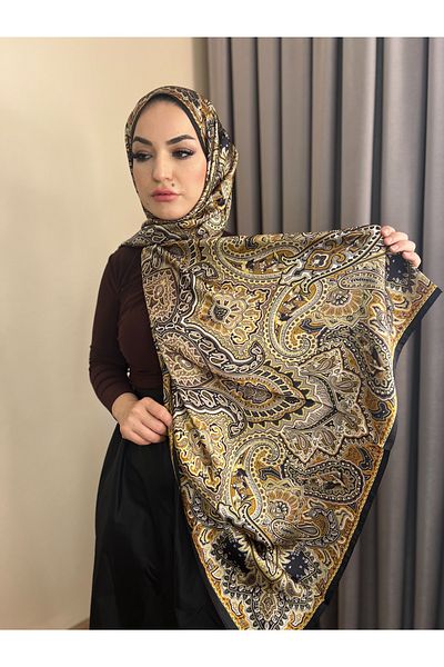 NEDEFİT Voile Silk Double-Sided Ethnic Pattern Shawl – Black Gold Luxury Pattern