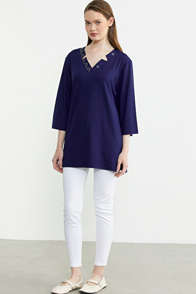 Sementa Футболка великого розміру з рукавами та коміром - синя