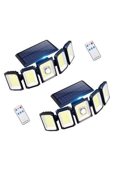 NEXTLY Set 2 X Lampa Cu Incarcare Solara , 300 X Led, 5 Capete Rotative La 360 Si Inclinate La 180