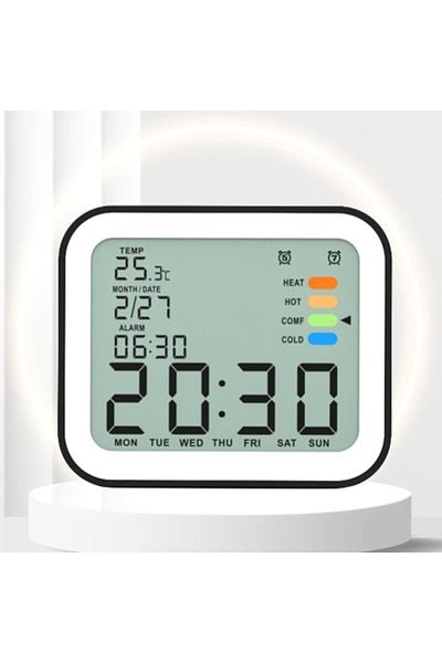MACVI Ceas Digital Macvi®, LCD cu Alarma, Snooze, Afisaj Ora, Data, Temperatura Ambientala si Iluminare